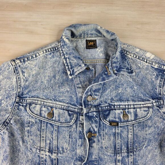 Vintage‎ Lee Acid Wash Denim Trucker Jacket PATD 153438 Blue USA Size Medium - Picture 3 of 9